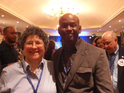 Cynthia Yockey with AlonZo Rachel, of MachoSauce Productions and commentator for Pajamas Media TV, after Conservatism 2.0 on Thursday, 2/26/09