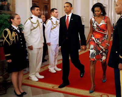 Barack and Michelle Obama at the ceremony to award a posthumous Medal of Honor to the family of U.S. Army Sergeant First Class Jared C. Monti.