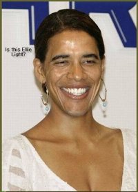 PhotoShop of Barack Obama's face on a woman's body to represent the troll going by the name of Ellie Light.