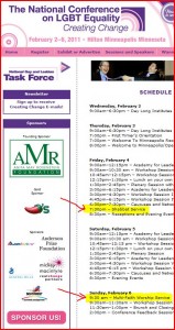 Schedule for the February 2011 "Creating Change" conference held by the NGLTF includes two worship services.