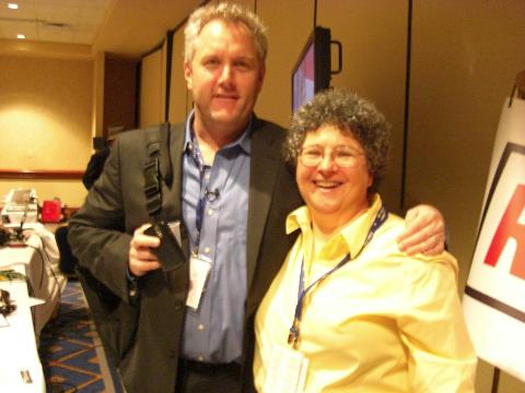 Andrew Breitbart and Cynthia Yockey in the Bloggers Lounge at CPAC 2010 on 2-20-10.